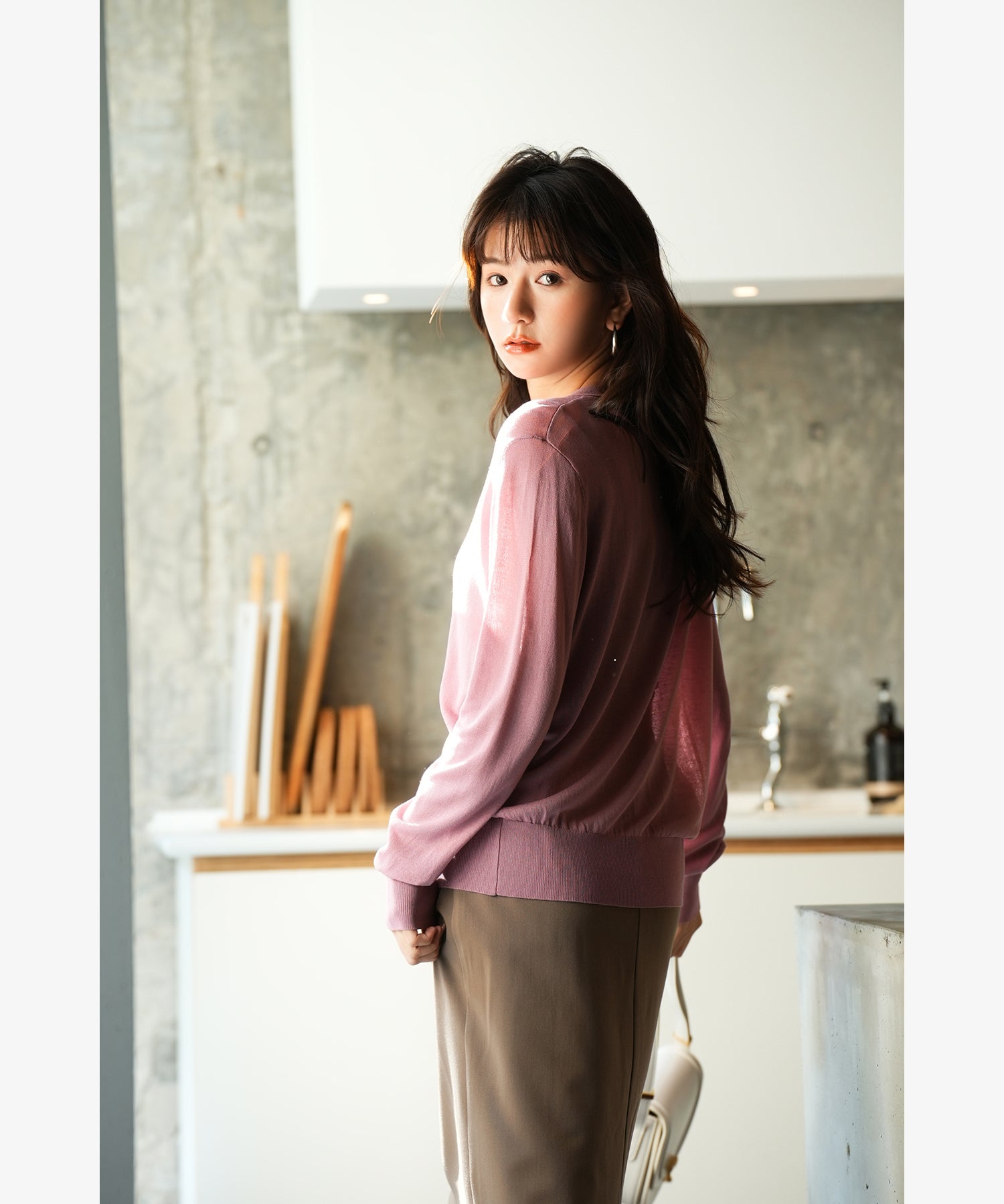 サマーニットVネックカーディガンxyf2080 ローズ