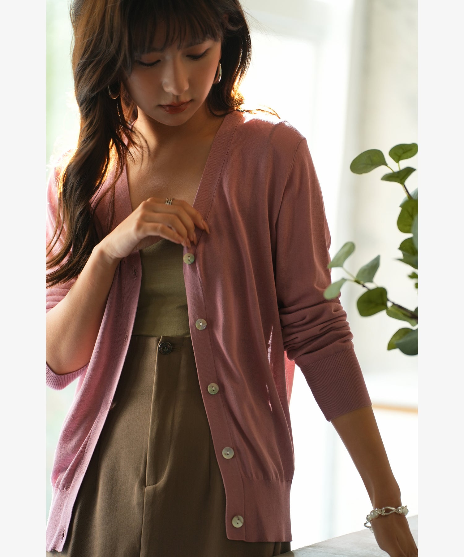 サマーニットVネックカーディガンxyf2080 ローズ