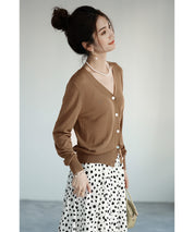 サマーニットVネックカーディガンxyf2080 ブラウン