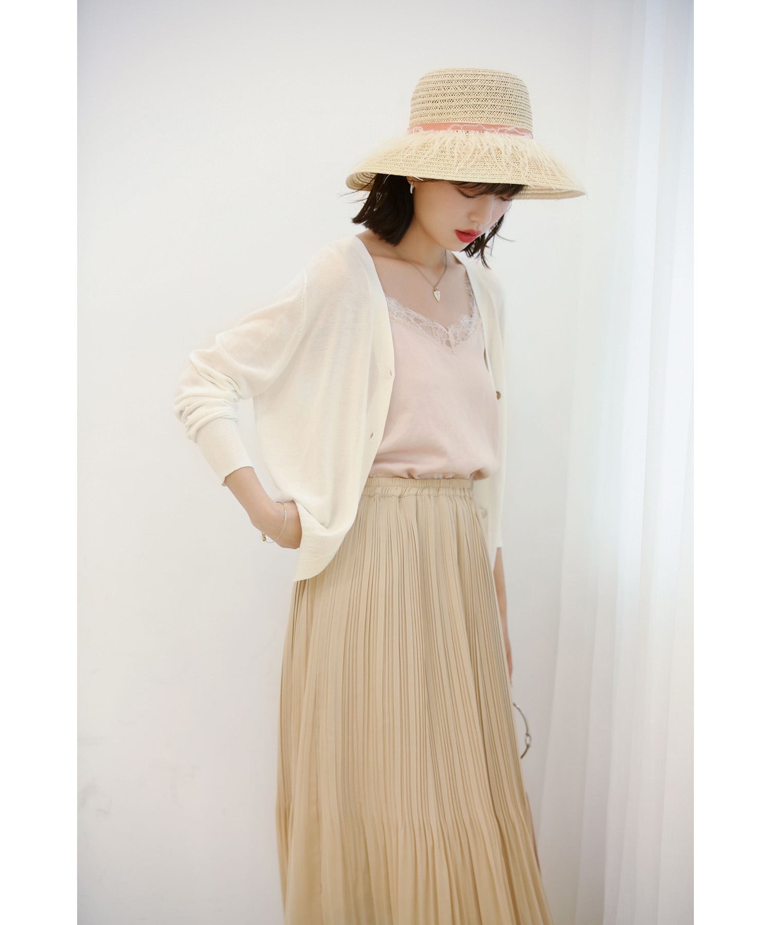 サマーニットVネックカーディガンxyf2080 ホワイト