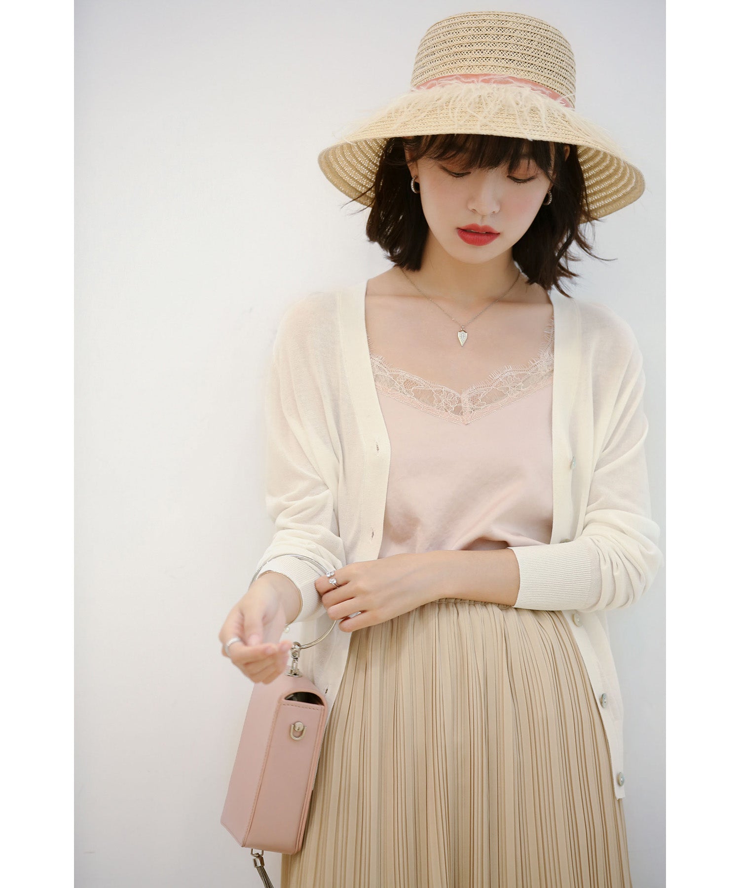 サマーニットVネックカーディガンxyf2080 ホワイト