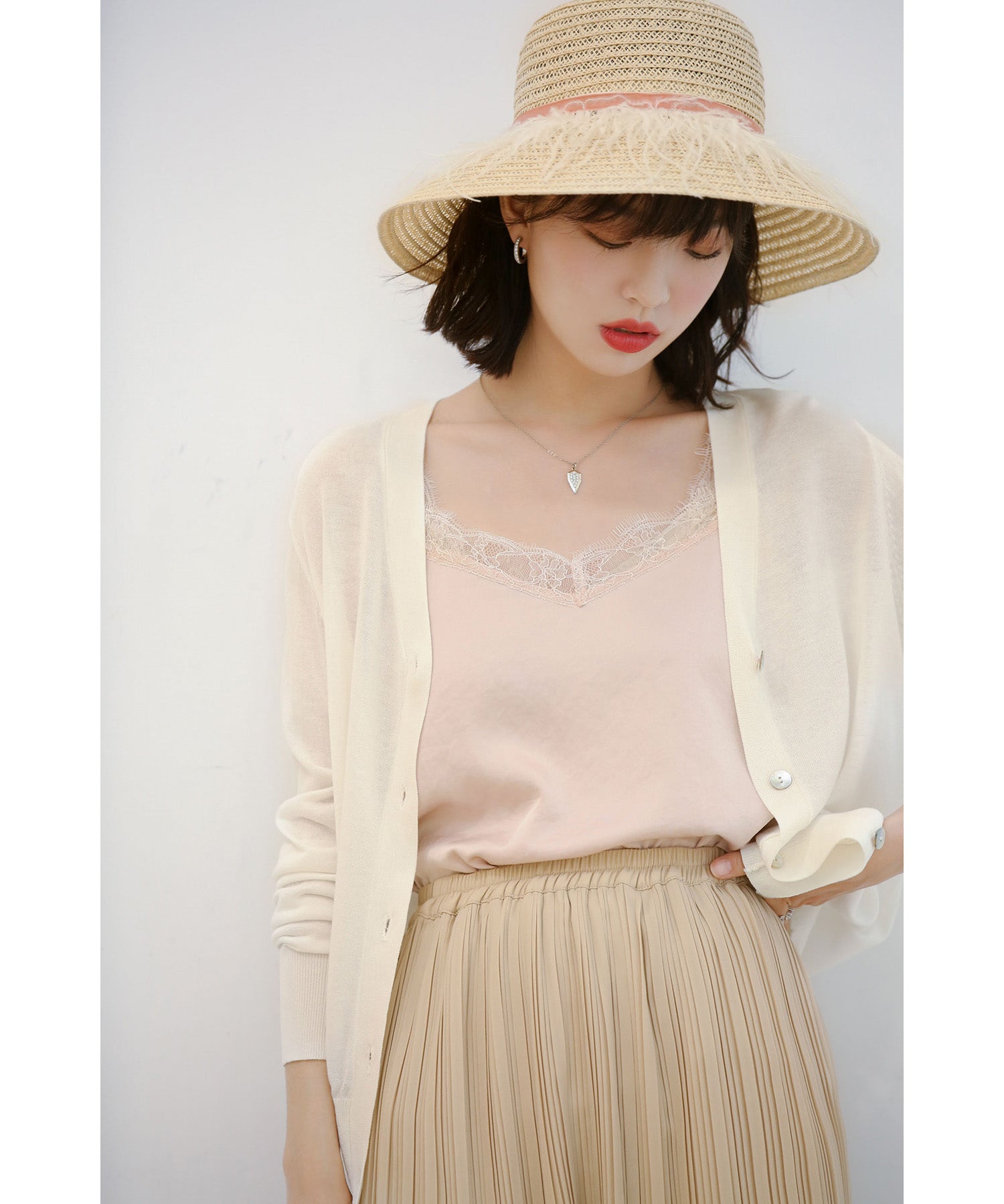 サマーニットVネックカーディガンxyf2080 ホワイト