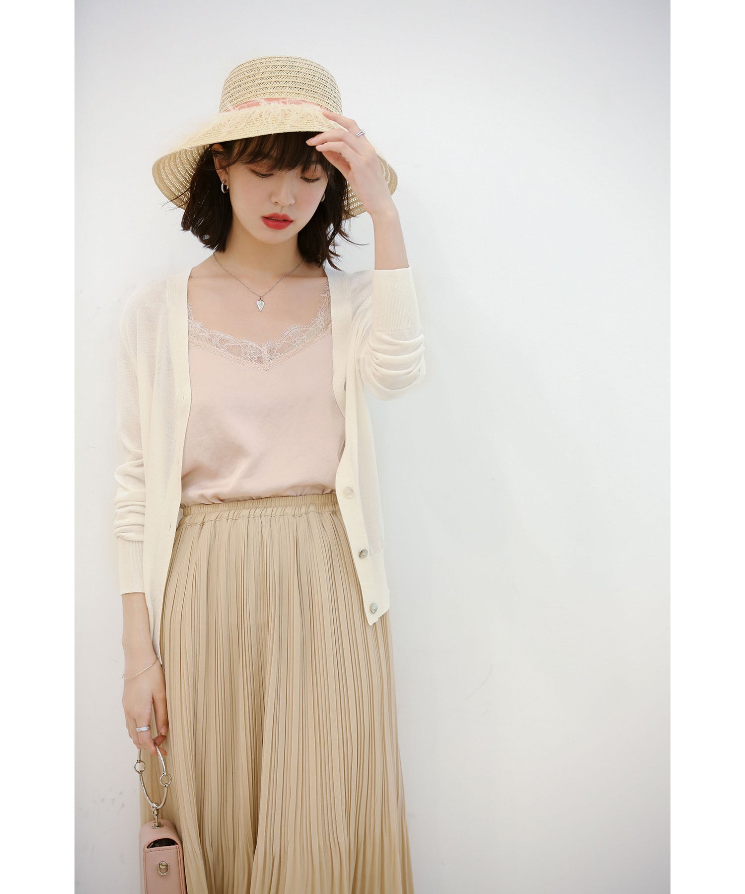 サマーニットVネックカーディガンxyf2080 ホワイト