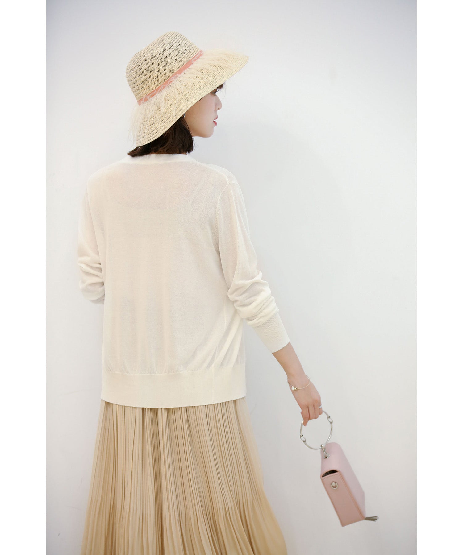 サマーニットVネックカーディガンxyf2080 ホワイト