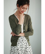 サマーニットVネックカーディガンxyf2080 カーキ