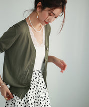 サマーニットVネックカーディガンxyf2080 カーキ