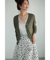 サマーニットVネックカーディガンxyf2080 カーキ