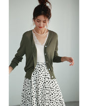 サマーニットVネックカーディガンxyf2080 カーキ