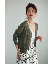 サマーニットVネックカーディガンxyf2080 カーキ