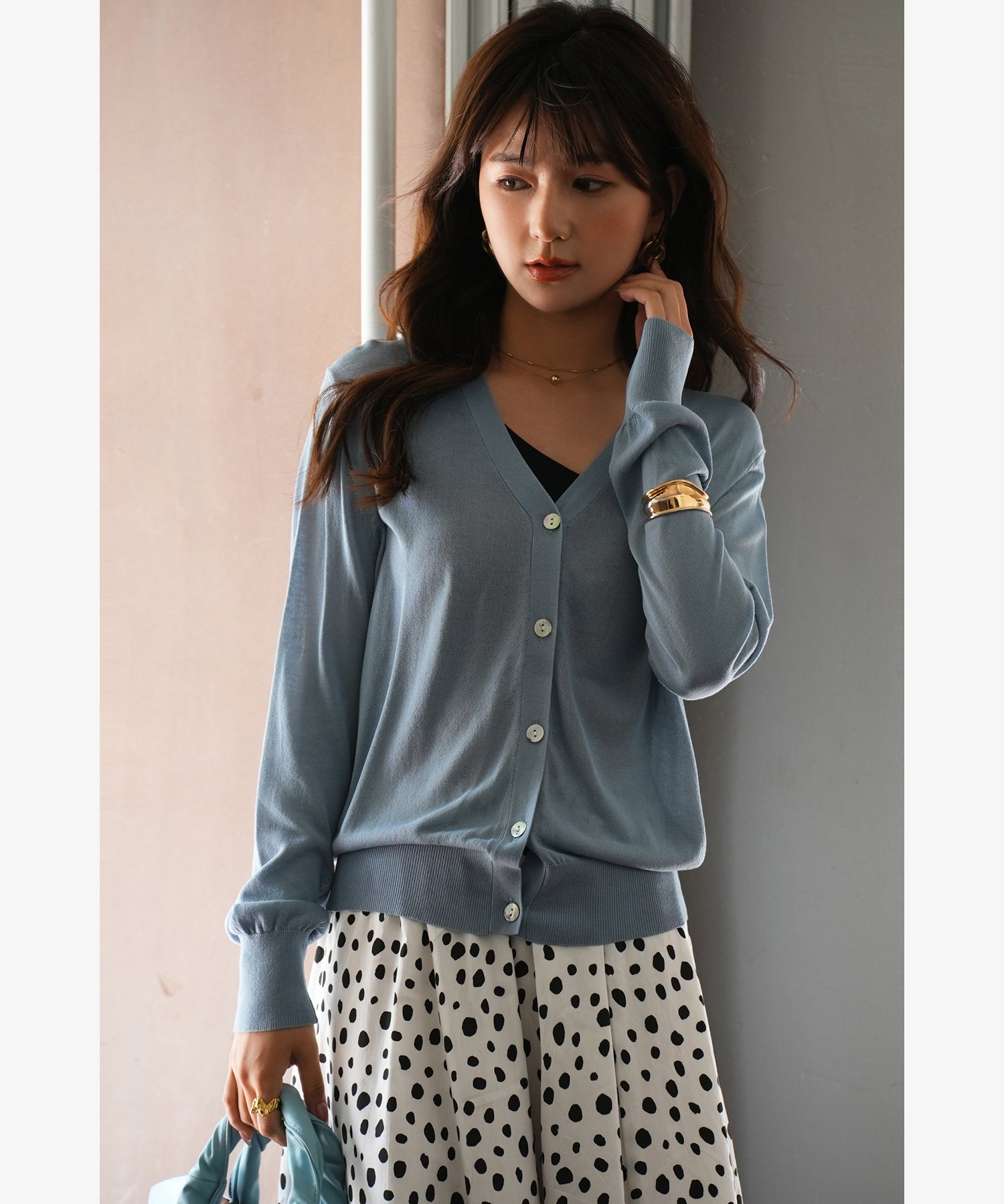 サマーニットVネックカーディガンxyf2080-103-34