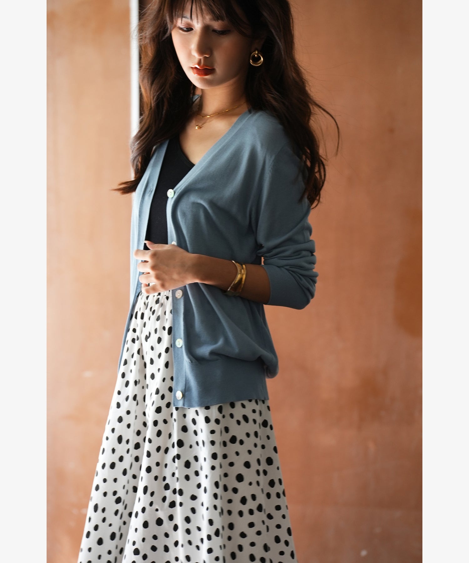 サマーニットVネックカーディガンxyf2080 ブルー