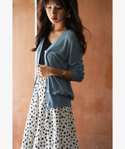 サマーニットVネックカーディガンxyf2080 ブルー