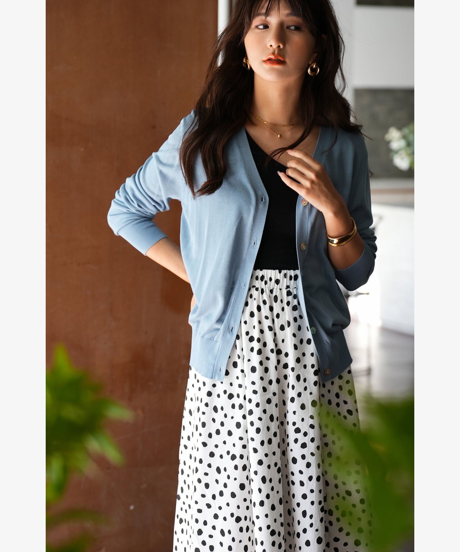 サマーニットVネックカーディガンxyf2080 ブルー