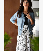 サマーニットVネックカーディガンxyf2080 ブルー