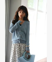 サマーニットVネックカーディガンxyf2080 ブルー