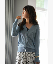 サマーニットVネックカーディガンxyf2080 ブルー