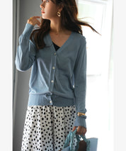 サマーニットVネックカーディガンxyf2080 ブルー