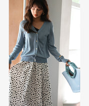 サマーニットVネックカーディガンxyf2080 ブルー