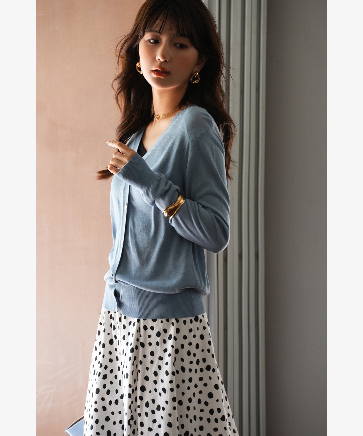 サマーニットVネックカーディガンxyf2080 ブルー