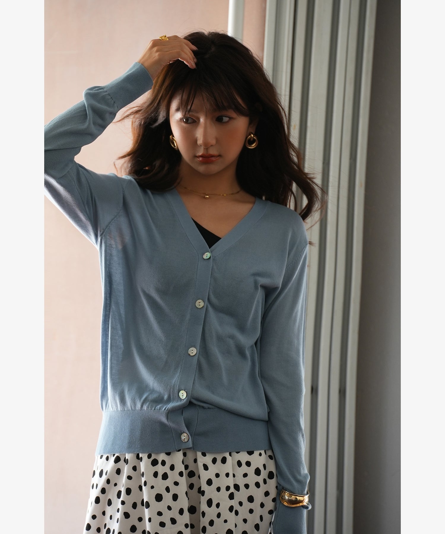 サマーニットVネックカーディガンxyf2080 ブルー