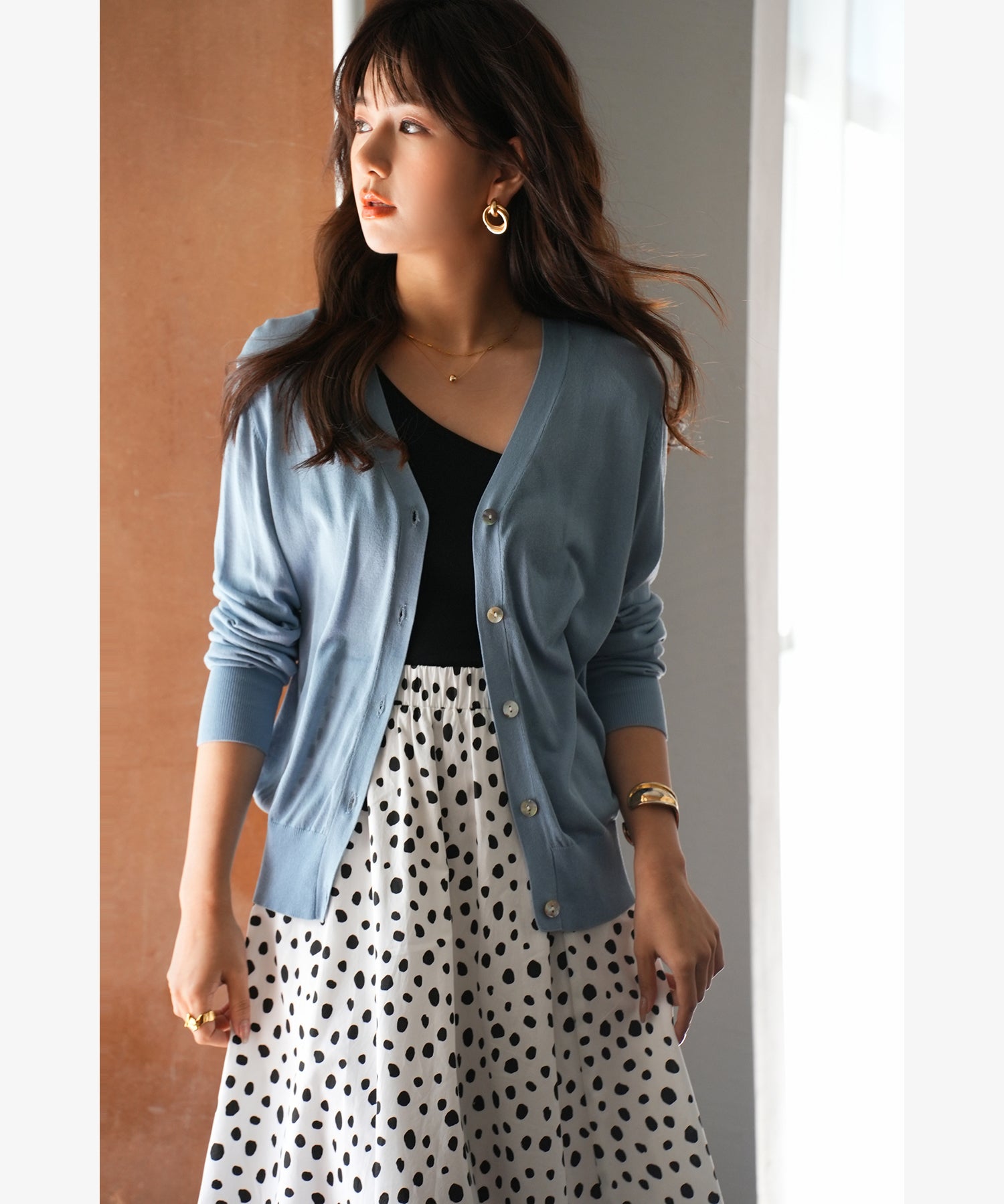 サマーニットVネックカーディガンxyf2080 ブルー