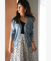 サマーニットVネックカーディガンxyf2080 ブルー