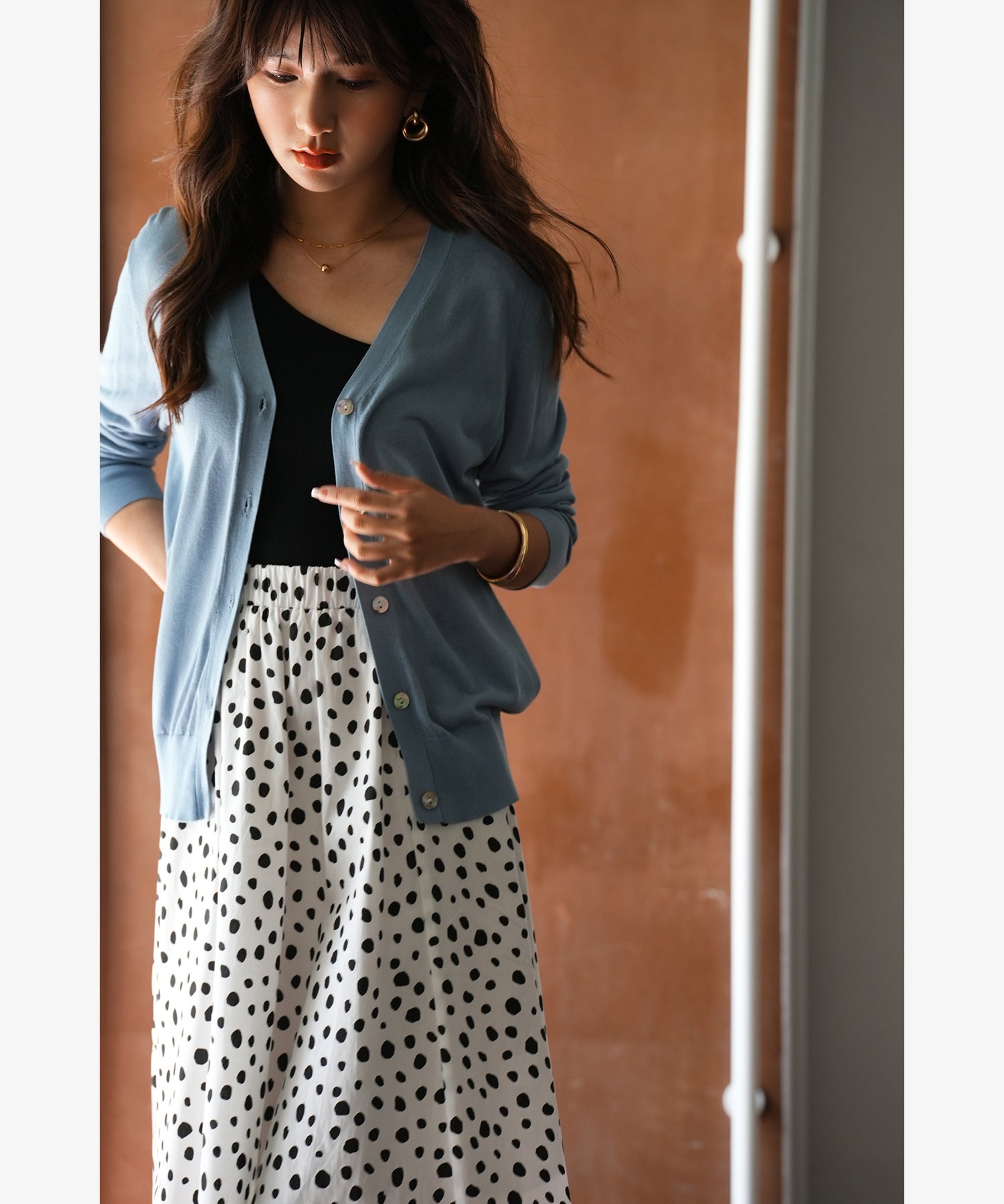 サマーニットVネックカーディガンxyf2080 ブルー