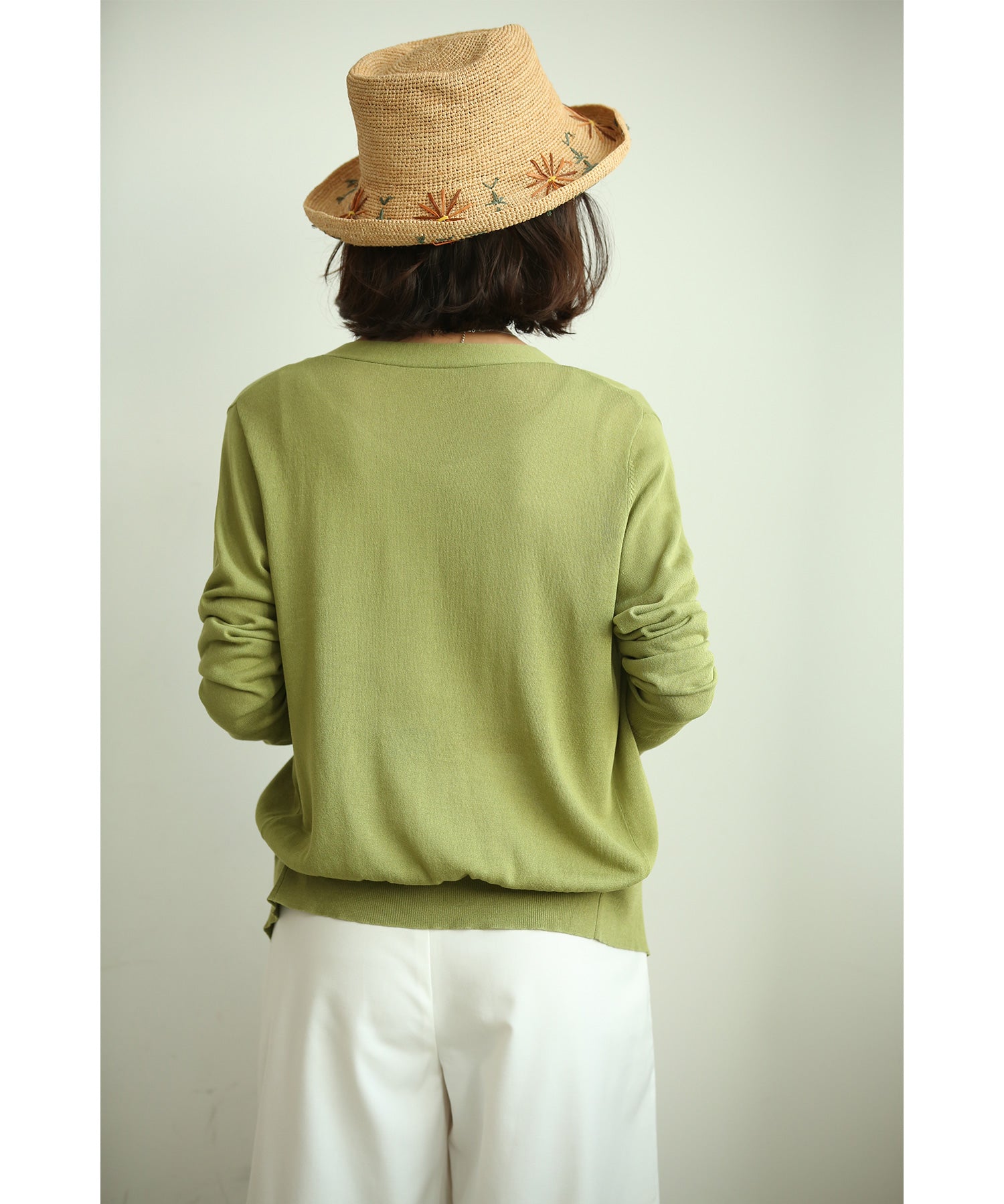 サマーニットVネックカーディガンxyf2080 グリーン