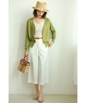 サマーニットVネックカーディガンxyf2080 グリーン