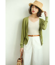 サマーニットVネックカーディガンxyf2080 グリーン