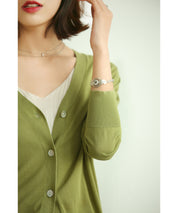 サマーニットVネックカーディガンxyf2080 グリーン