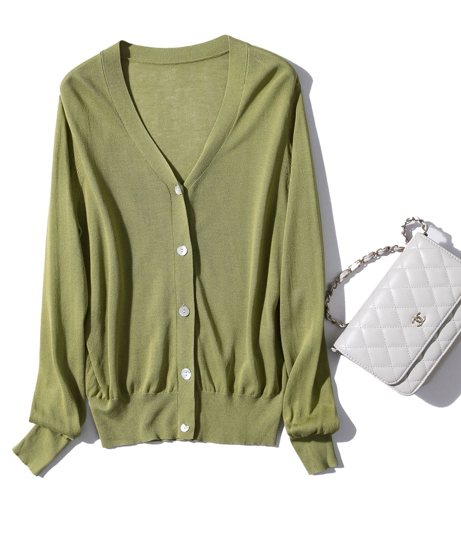 サマーニットVネックカーディガンxyf2080 グリーン