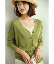 サマーニットVネックカーディガンxyf2080 グリーン