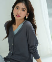 サマーニットVネックカーディガンxyf2080 チャコール