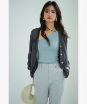 サマーニットVネックカーディガンxyf2080 チャコール