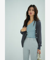 サマーニットVネックカーディガンxyf2080 チャコール