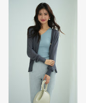 サマーニットVネックカーディガンxyf2080 チャコール