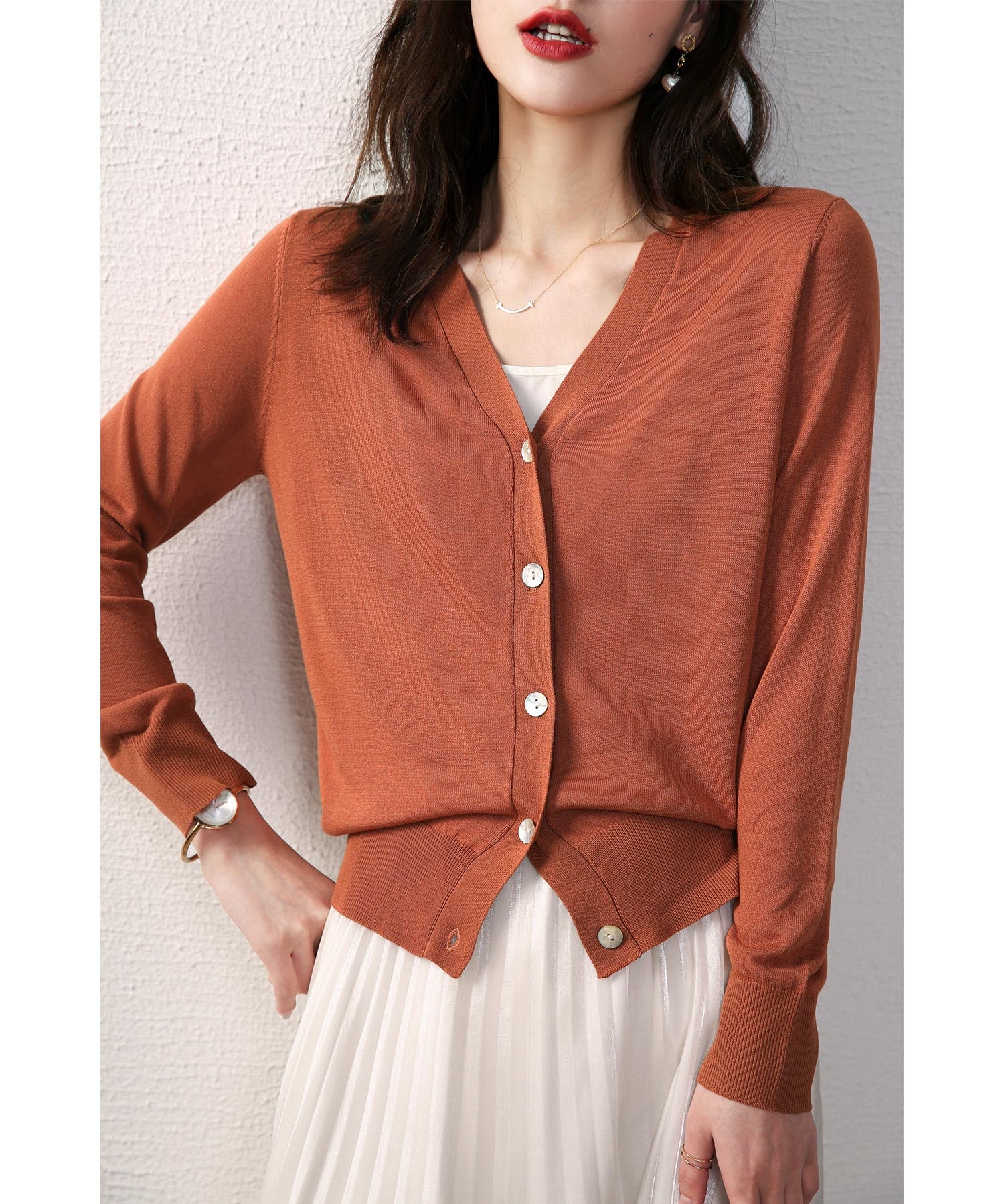 サマーニットVネックカーディガンxyf2080-103-480