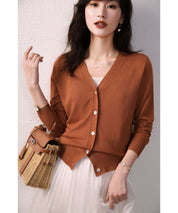 サマーニットVネックカーディガンxyf2080 テラコッタ