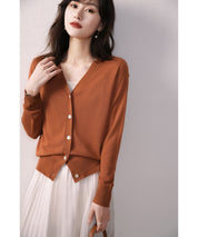 サマーニットVネックカーディガンxyf2080 テラコッタ