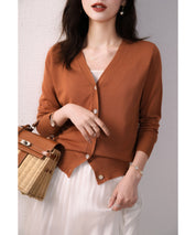 サマーニットVネックカーディガンxyf2080 テラコッタ