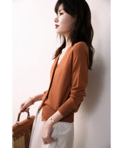 サマーニットVネックカーディガンxyf2080 テラコッタ