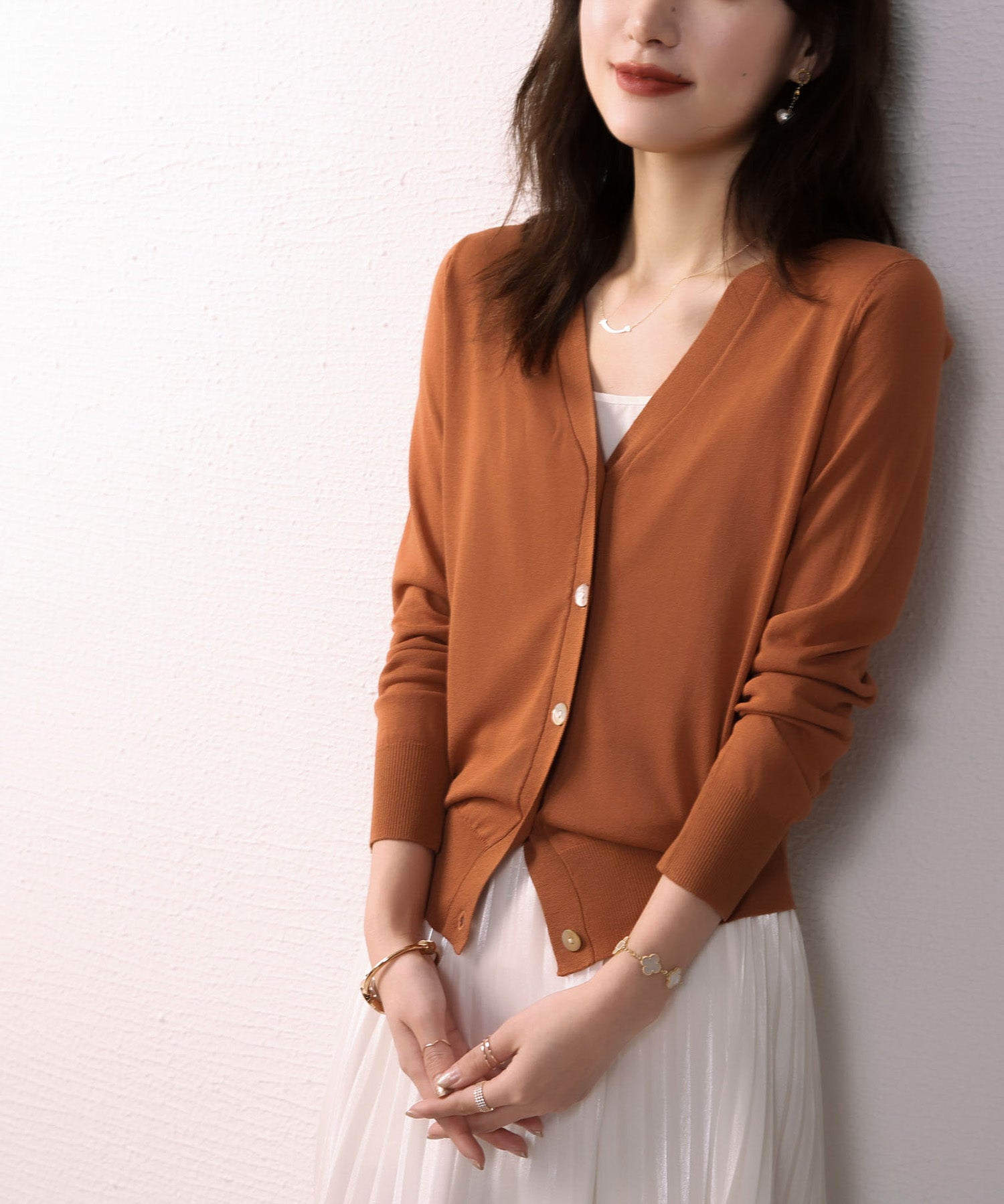 サマーニットVネックカーディガンxyf2080 テラコッタ