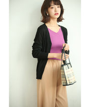 サマーニットVネックカーディガンxyf2080 ブラック