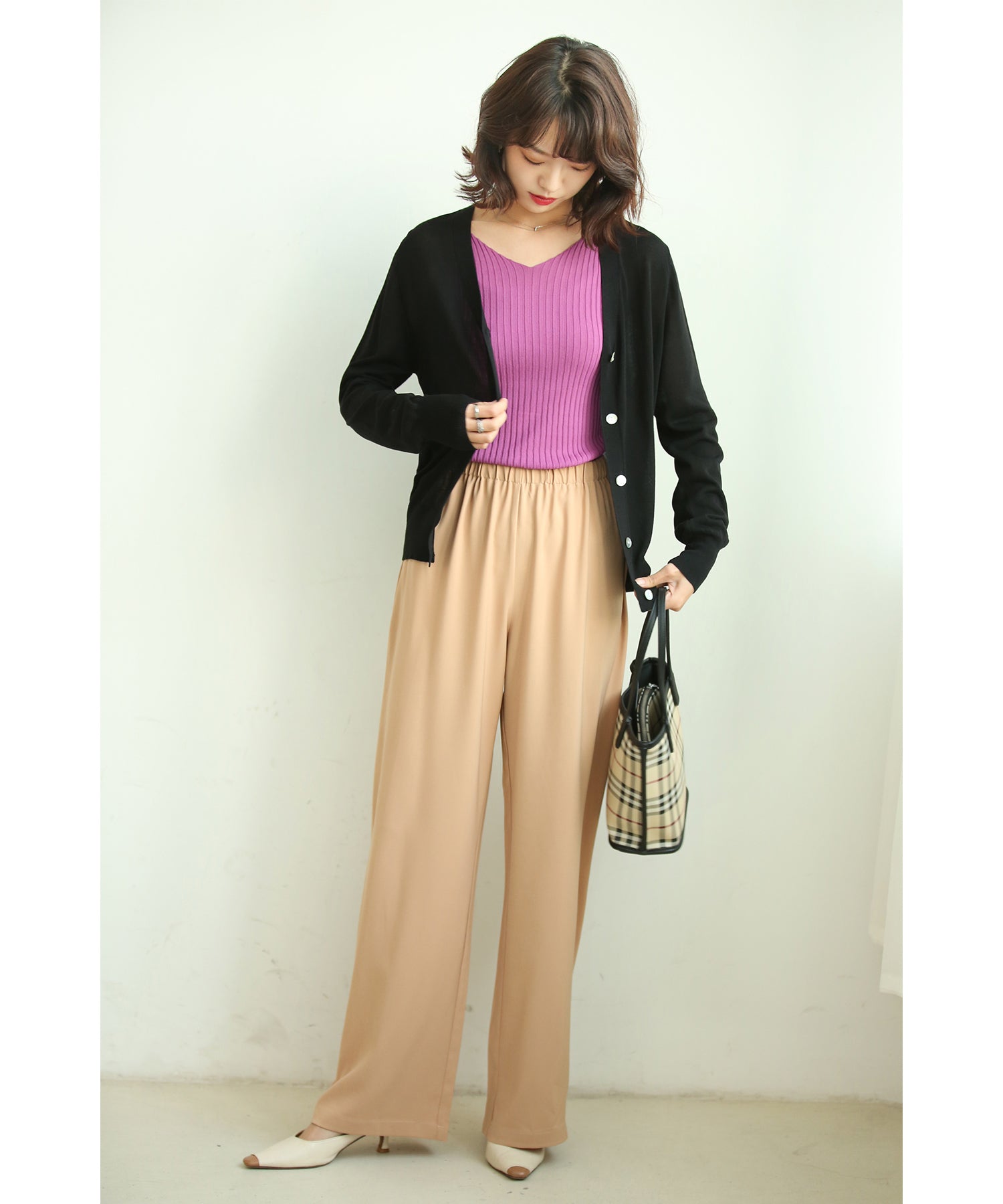 サマーニットVネックカーディガンxyf2080 ブラック