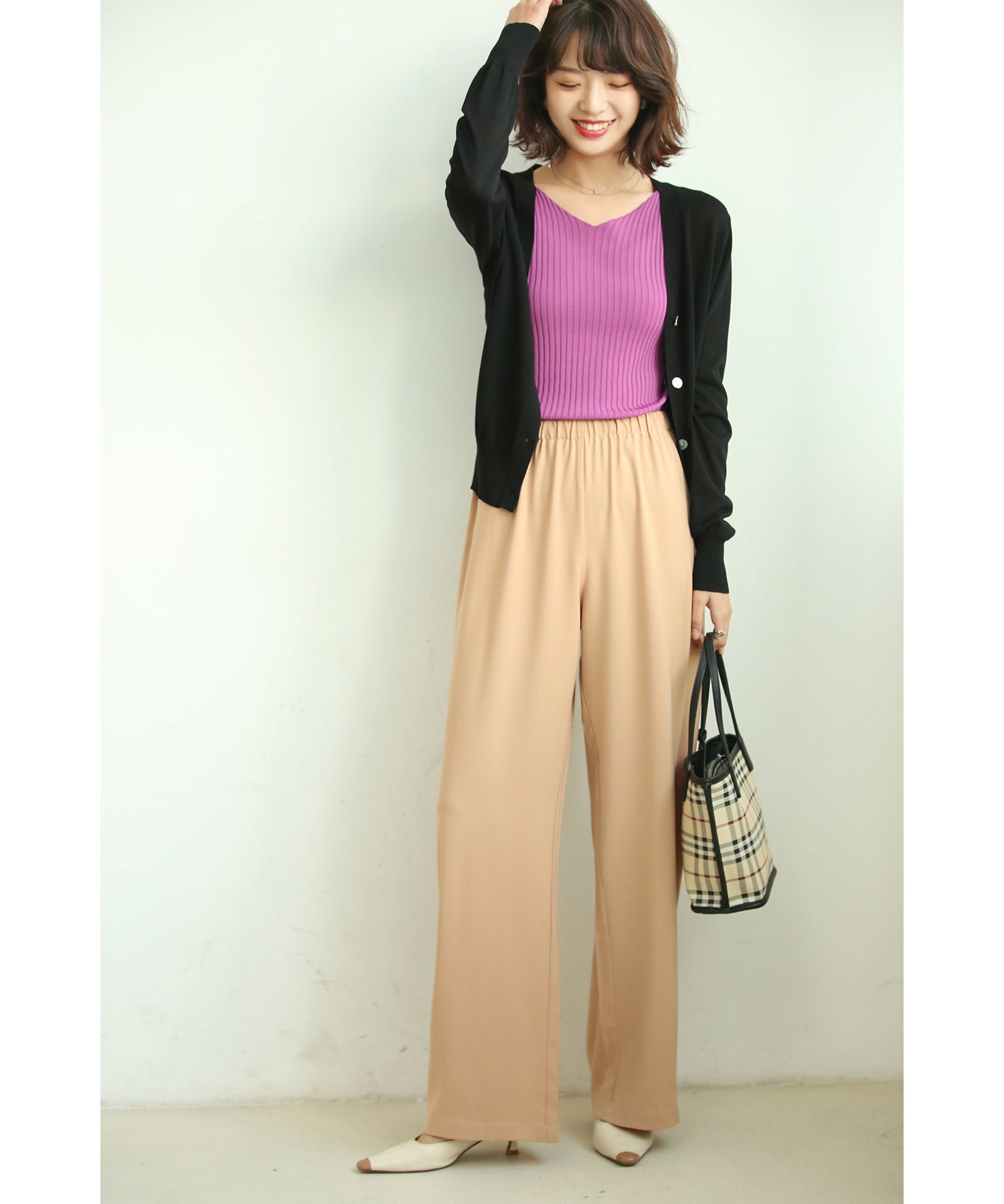 サマーニットVネックカーディガンxyf2080 ブラック