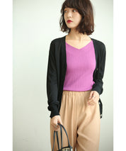 サマーニットVネックカーディガンxyf2080 ブラック