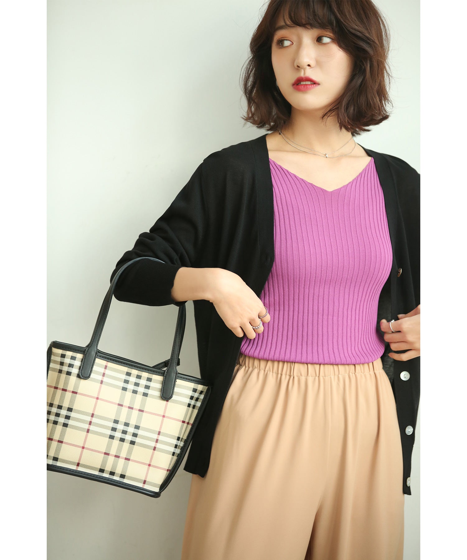 サマーニットVネックカーディガンxyf2080 ブラック