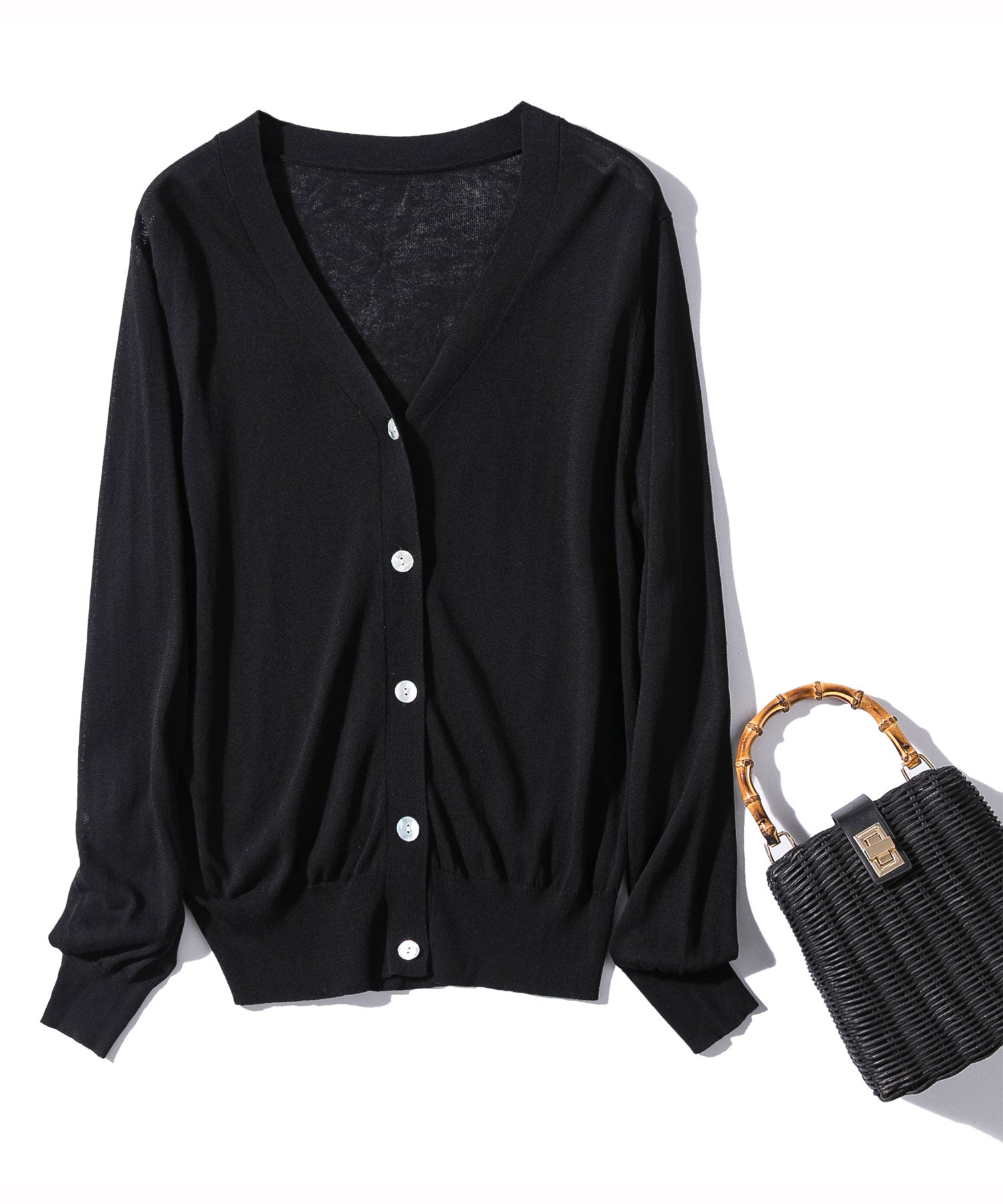 サマーニットVネックカーディガンxyf2080 ブラック