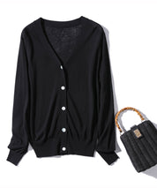 サマーニットVネックカーディガンxyf2080 ブラック